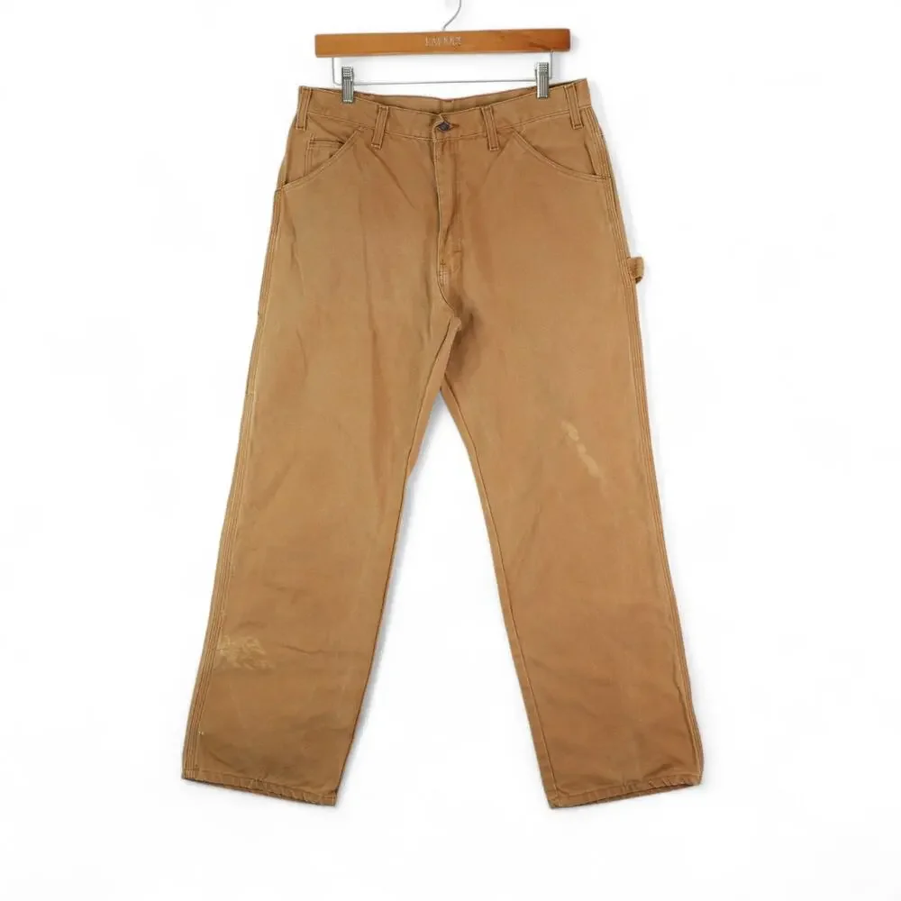 Dickies Carpenter Pants Mens 34x30 Brown Canvas Workwear‎ Utility Patina Rugged